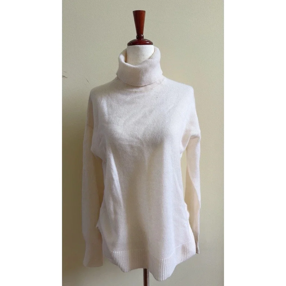 NEW NORDSTROM 100% Cashmere Turtleneck Sweater Womens Cream White Size S